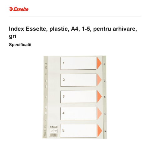Index Esselte, plastic, A4, 1-5, pentru arhivare, gri [2]