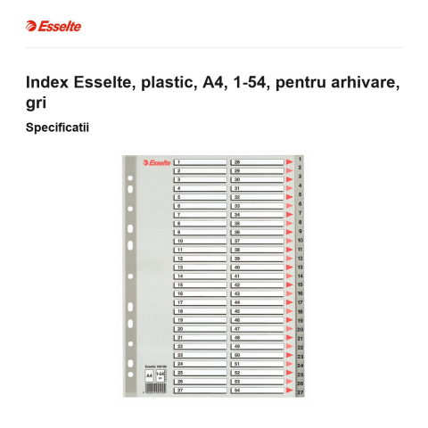 Index Esselte, plastic, A4, 1-54, pentru arhivare, gri [2]