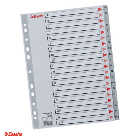 Indecsi si separatoare pentru dosare - Index Esselte, plastic, A4, A-Z, pentru arhivare, gri