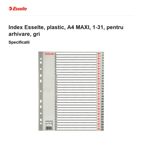 Index Esselte, plastic, A4 MAXI, 1-31, pentru arhivare, gri [2]