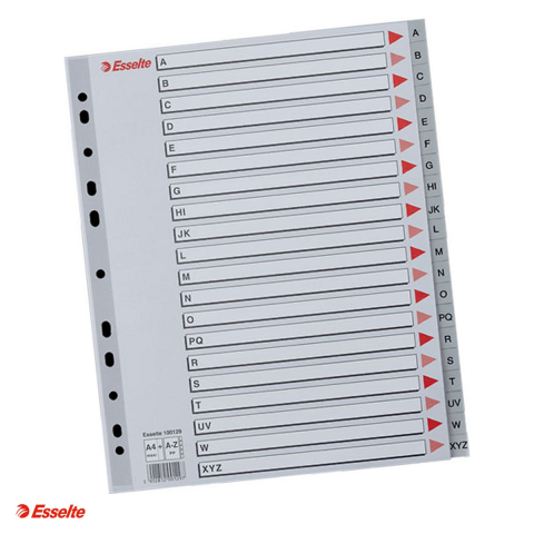 Indecsi si separatoare pentru dosare - Index Esselte, plastic, A4 MAXI, A-Z, pentru arhivare, gri