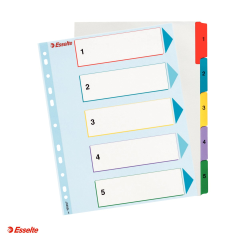 Index Esselte, reinscriptibil, carton cu taste laminate, A4 MAXI, 1-5, pentru arhivare, multicolor [3]