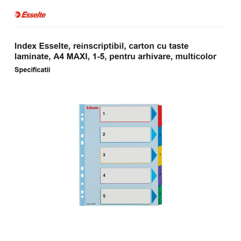 Index Esselte, reinscriptibil, carton cu taste laminate, A4 MAXI, 1-5, pentru arhivare, multicolor [2]
