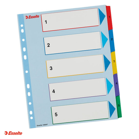 Indecsi si separatoare pentru dosare - Index Esselte, reinscriptibil, carton cu taste laminate, A4 MAXI, 1-5, pentru arhivare, multicolor