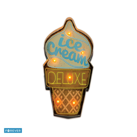 Neoane LED - Indicator metalic retro cu LED „Ice Cream Forever”, dimensiune 457 x 50 x 223mm, 6 lumini, alimentare 2 x AA sau USB 5V