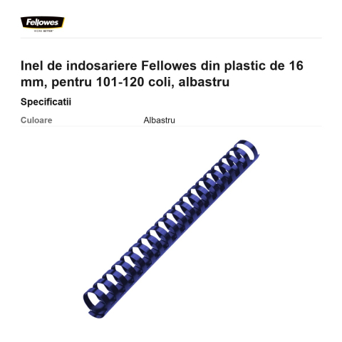 Inel de indosariere Fellowes din plastic de 16 mm, pentru 101-120 coli, albastru [2]