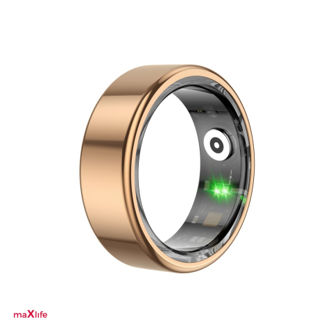 Inele smart - Inel inteligent Maxlife MXSR-100 marimea 12, 15 mAh, monitorizarea somnului, masurare puls, numara pasii distanta si caloriile arse, Auriu