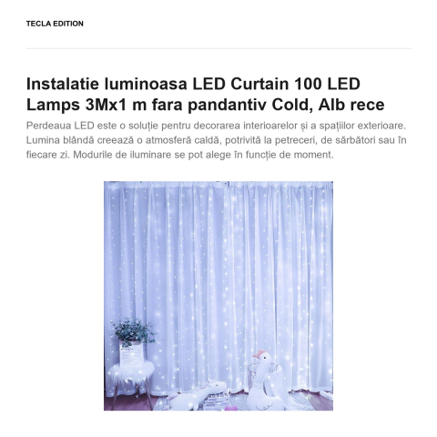 Instalatie luminoasa LED Curtain 100 LED Lamps 3Mx1 m fara pandantiv lumina rece [1]