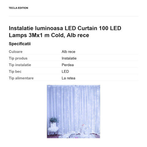 Instalatie luminoasa LED Curtain 100 LED Lamps 3Mx1 m lumina rece [2]