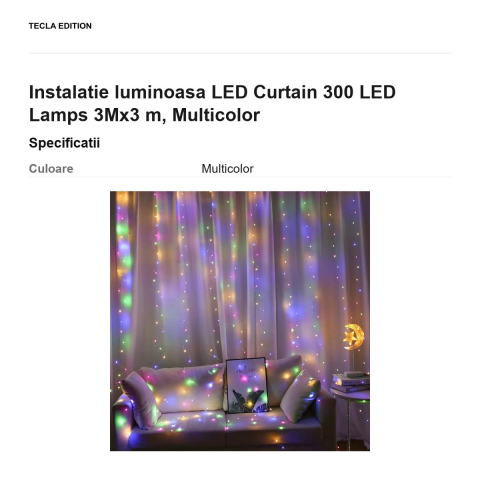 Instalatie luminoasa LED Curtain 300 LED Lamps 3Mx3 m, Multicolor [2]