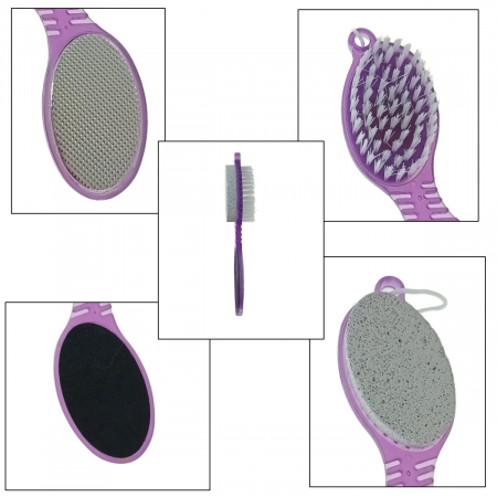 Instrument pentru pedichiura cu perie, piatra ponce, pila si pad de lustruire, 026-V22 25370, mov [2]