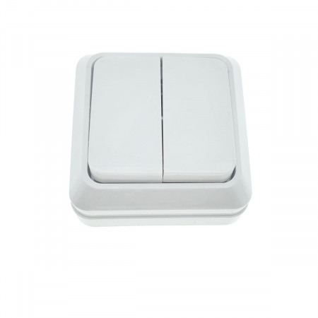 Intrerupator cu 2 butoane, aplicat, cu rama, 80 x 80 x 35mm, alb [3]