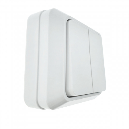 Intrerupator cu 2 butoane, aplicat, cu rama, 80 x 80 x 35mm, alb [2]