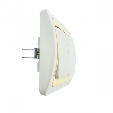 Intrerupator cu 2 butoane, incastrat, cu rama, 80 x 80 x 35mm, alb cu auriu [2]
