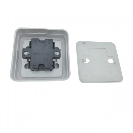 Intrerupator cu buton, aplicat, cu rama, 70 x 70 x 32mm, alb [4]
