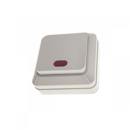 Iluminare si Electrice - Intrerupator simplu cu indicator luminos, FE-40446, montaj aplicat, 10A 250V, 70x70x36mm, alb