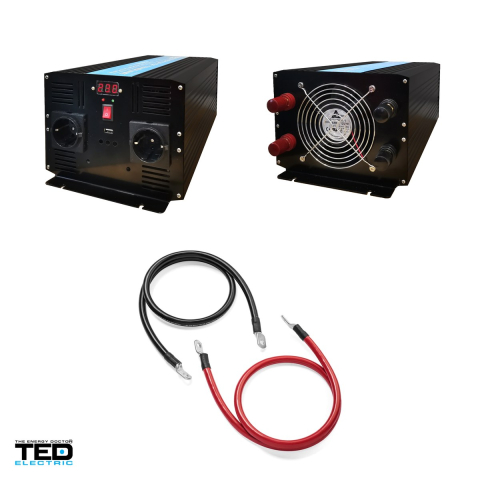 Invertor auto TED Electric TED000415, 12 V la 230 V, 4000 W (varf 8000 W), unda sinusoidala pura, 2 prize Schuko si 1 port USB, afisaj digital, cabluri pentru baterie incluse [3]