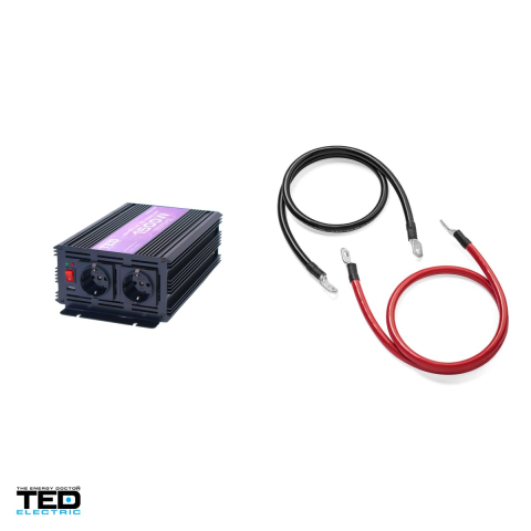 Invertor auto TED Electric TED007056, 12 V la 230 V, 1500 W (varf 3000 W), unda sinusoidala modificata, 2 prize Schuko si 1 port USB, carcasa metalica, cabluri pentru baterie incluse [3]