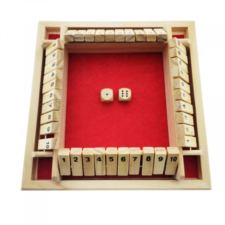 Joc de societate, cu zaruri, Shut The Box Red, 1 - 4 persoane, suprafata 130 x 130 mm, din lemn [2]