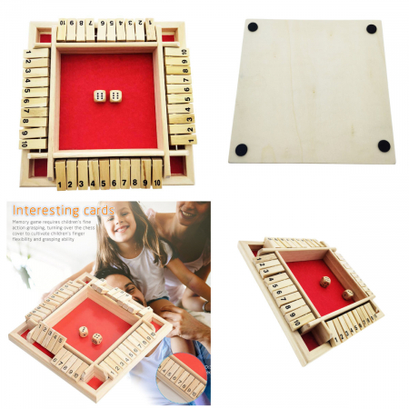 Joc de societate, cu zaruri, Shut The Box Red, 1 - 4 persoane, suprafata 130 x 130 mm, din lemn [4]