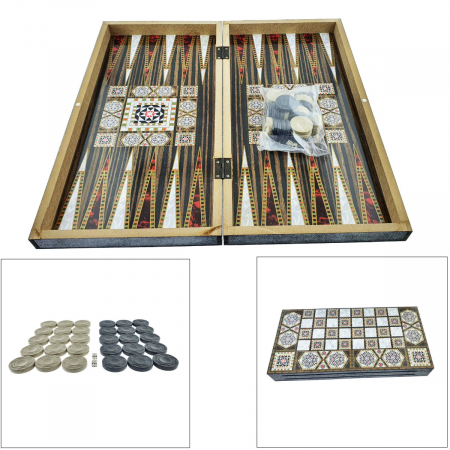 Joc de Table Romanesc Clasic, set premium, suprafata deschisa de joc 488 x 475 mm, inchidere magnetica, finisaj lacuit cu design elemente mozaic [5]