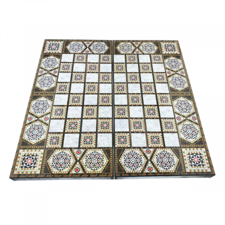 Joc de Table Romanesc Clasic, set premium, suprafata deschisa de joc 488 x 475 mm, inchidere magnetica, finisaj lacuit cu design elemente mozaic [2]