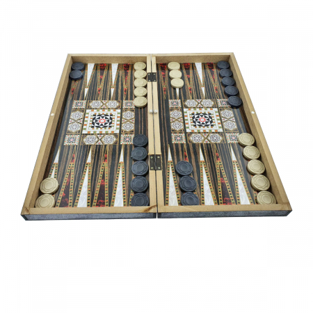 Jocuri de masa - Joc de Table Romanesc Clasic, set premium, suprafata deschisa de joc 488 x 475 mm, inchidere magnetica, finisaj lacuit cu design elemente mozaic