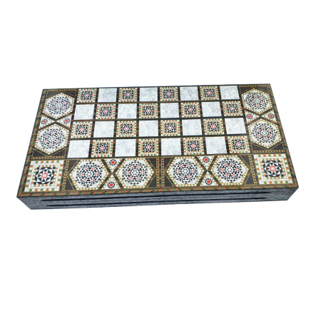 Joc de Table Romanesc Clasic, set premium, suprafata deschisa de joc 488 x 475 mm, inchidere magnetica, finisaj lacuit cu design elemente mozaic [1]