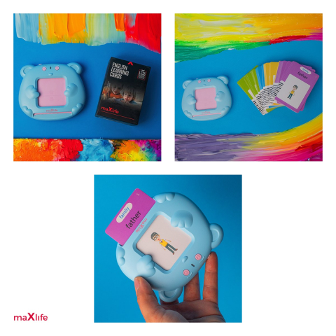 Jucarie educativa copii, Maxlife english MXLD-100, pentru invatarea limbii engleze, redare audio cuvinte, 112 carduri in 12 categorii, 100 mAh, Albastru [3]