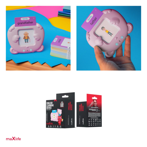 Jucarie educativa copii, Maxlife english MXLD-100, pentru invatarea limbii engleze, redare audio cuvinte, 112 carduri in 12 categorii, 100 mAh, Roz [3]