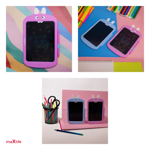 Jucarie educativa copii, Maxlife kids writing board MXWB-02, tabla de scris cu pix si buton de stergere, Roz [3]