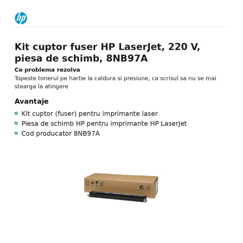 Kit cuptor fuser HP LaserJet, 220 V, piesa de schimb, 8NB97A [1]