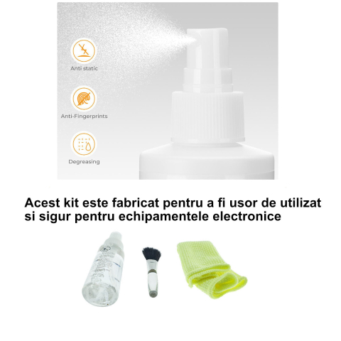 Kit curatare ecrane cu 3 componente, pentru LCD, cu spray, perie moale si laveta microfibra, pentru monitoare, telefoane, tablete [3]