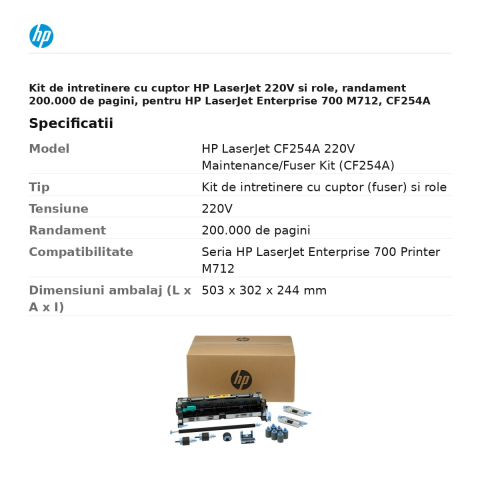 Kit de intretinere cu cuptor HP LaserJet 220V si role, randament 200.000 de pagini, pentru HP LaserJet Enterprise 700 M712, CF254A [2]