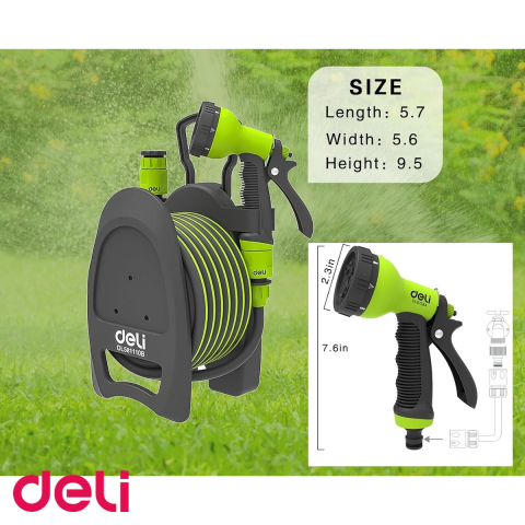 Kit furtun gradina Deli, 10 m cu tambur de depozitare, duza 8 jeturi si accesorii complete [4]