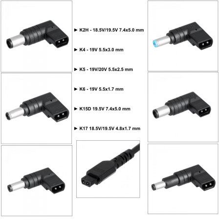 Kit incarcator universal notebook 65W, cu 6 mufe adaptoare, cablu 1.2m, Akyga, 18.5V / 19V / 19.5V / 20V, iesire curent 3.5 A, cu protectie la alimentare [2]