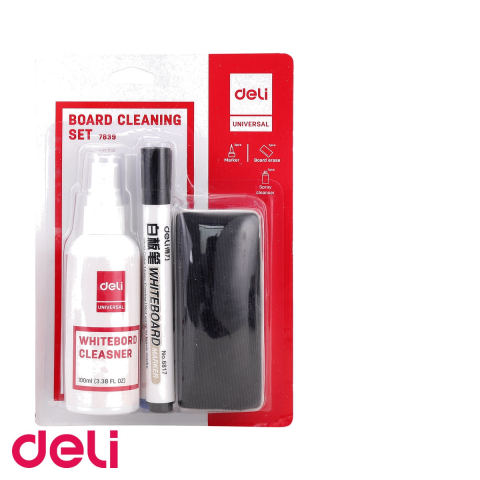 Kit intretinere whiteboard Deli - spray curatare, 2 markere si burete magnetic, pentru table albe [2]