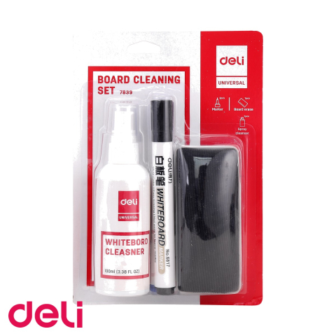 Seturi si kituri whiteboard - Kit intretinere whiteboard Deli - spray curatare, 2 markere si burete magnetic, pentru table albe