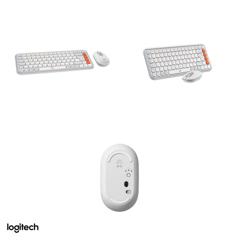Kit tastatura si mouse Bluetooth Logitech POP Icon Combo, tastatura compacta cu 4 Action Keys, mouse silentios, Easy-Switch, layout US International, alb-crem cu portocaliu, 920-013141 [3]