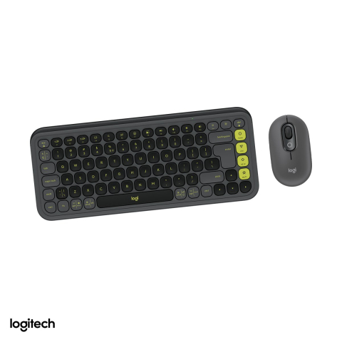 Set accesorii IT - Kit tastatura si mouse Bluetooth Logitech POP Icon Combo, tastatura compacta cu 4 Action Keys, mouse silentios, Easy-Switch, layout US International, grafit cu verde, 920-013140