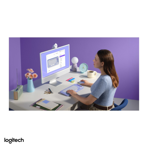 Kit tastatura si mouse Bluetooth Logitech POP Icon Combo, tastatura compacta cu 4 Action Keys, mouse silentios, Easy-Switch, layout US International, lila cu alb-crem, 920-013078 [5]