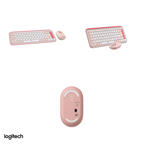 Kit tastatura si mouse Bluetooth Logitech POP Icon Combo, tastatura compacta cu 4 Action Keys, mouse silentios, Easy-Switch, layout US International, roz cu alb-crem, 920-013142 [3]