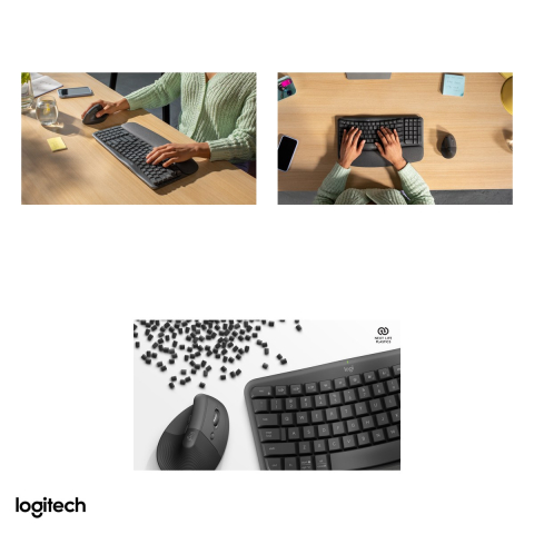 Kit tastatura si mouse ergonomic wireless Logitech Wave Keys and Lift Combo, mouse vertical Lift, Logi Bolt si Bluetooth, Easy-Switch, layout US International, grafit, 920-013635 [4]