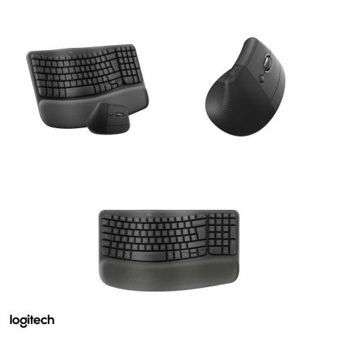 Kit tastatura si mouse ergonomic wireless Logitech Wave Keys and Lift Combo, mouse vertical Lift, Logi Bolt si Bluetooth, Easy-Switch, layout US International, grafit, 920-013635 [3]