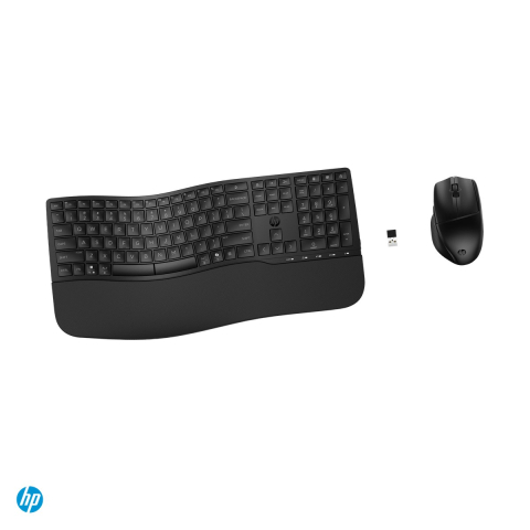 Set accesorii IT - Kit tastatura si mouse wireless HP 685 Comfort Dual-Mode, 2.4 GHz si Bluetooth, tastatura in val cu suport de palme, taste silentioase, tasta Copilot, layout US, negru, 8T6L7UT
