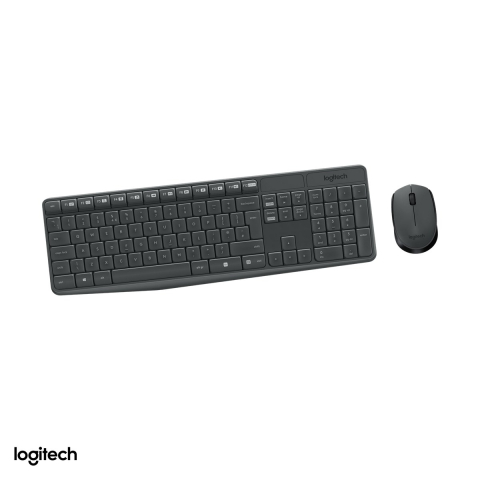 Set accesorii IT - Kit tastatura si mouse wireless Logitech MK235, 2.4 GHz cu receptor USB nano, 15 taste functionale, rezistenta la stropire, layout US International, gri, 920-007931