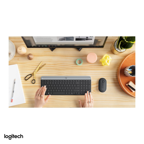Kit tastatura si mouse wireless Logitech MK470 Slim, 2.4 GHz cu receptor USB nano, tastatura compacta cu numeric, mouse silentios, layout US International, grafit, 920-009204 [5]