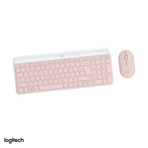 Set accesorii IT - Kit tastatura si mouse wireless Logitech MK470 Slim, 2.4 GHz cu receptor USB nano, tastatura compacta cu numeric, mouse silentios, layout US International, roz, 920-011322