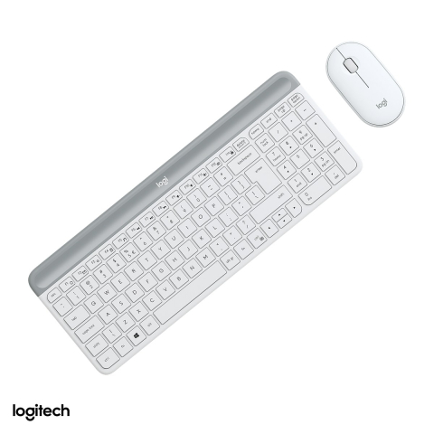 Set accesorii IT - Kit tastatura si mouse wireless Logitech MK470 Slim, 2.4 GHz cu receptor USB nano, tastatura compacta cu numeric, mouse silentios, layout US International, alb-crem, 920-009205