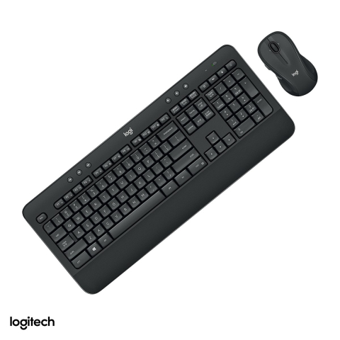 Set accesorii IT - Kit tastatura si mouse wireless Logitech MK545 Advanced, receptor Unifying, tastatura cu suport de palme, mouse M510, rezistenta la stropire, layout US International, negru, 920-008923
